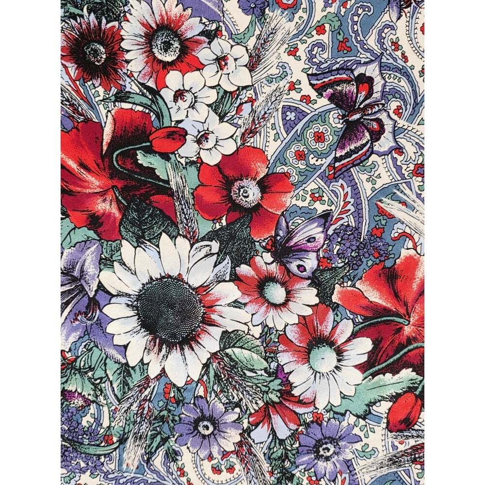 Vintage Butterfly And Bee Floral Paisley Silk Scarf - Picture 6 of 7